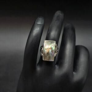 Sterling Silver Abalone Shell Ring Blistered Pearl Size 4.5 Vintage